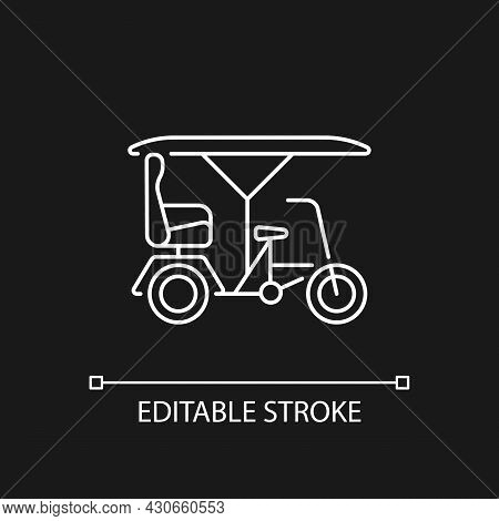 Bicitaxi White Linear Icon For Dark Theme. Bicycle Taxi. Commercial Vehicle With Three Wheels. Thin 