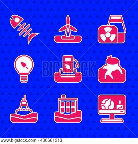 Set Petrol Or Gas Station, House Flood, Weather Forecast, Deforestation, Floating Buoy Sea, Light Bu