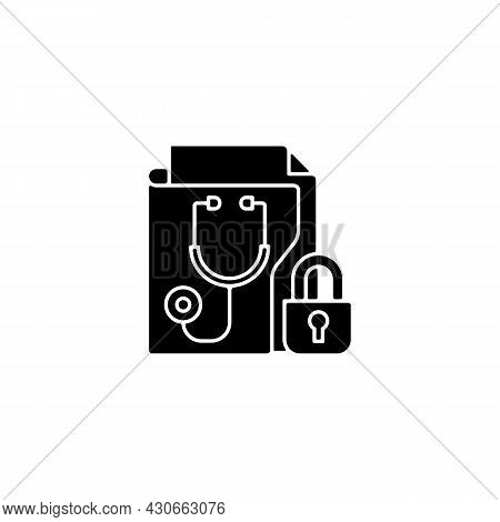 Protected Health Information Black Glyph Icon. Medical History Security. Preserving Patient Privacy.