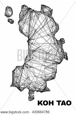 Wire Frame Irregular Mesh Koh Tao Map. Abstract Lines Form Koh Tao Map. Wire Frame 2d Net In Vector 