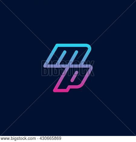 Minimalistic Mp Lettered Logo On Dark Blue Background. Modern Line Logo Design Concept Template