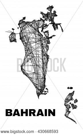 Carcass Irregular Mesh Bahrain Map. Abstract Lines Are Combined Into Bahrain Map. Wire Carcass Flat 