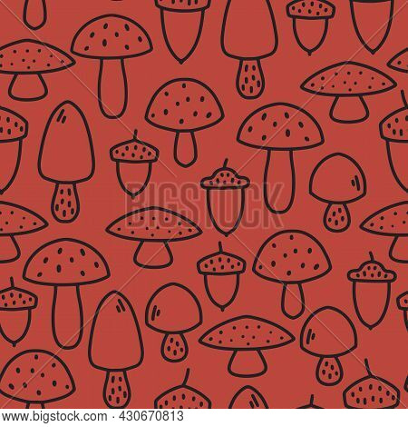 Red Toadstool Mushroom Seamless Pattern Background Design