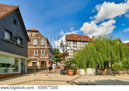 Bensheim, Germany - August 2021: Old Historic City Center On Sunny Summer Day