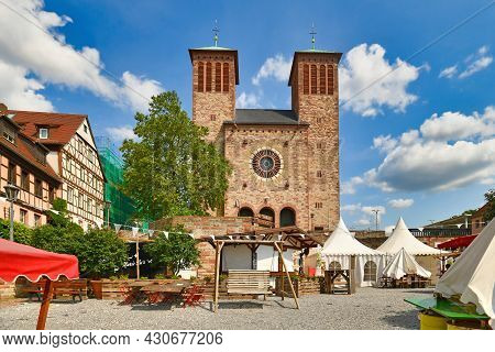 Bensheim, Germany - August 2021: Saint George's Parish Church In Old Historic City Center On Sunny S