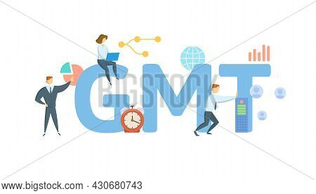 Gmt, Greenwich Mean Time. Concept With Keyword, People And Icons. Flat Vector Illustration. Isolated