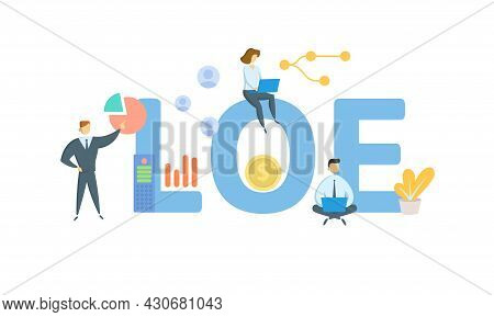 Loe, Lease Operating Expenses. Concept With Keyword, People And Icons. Flat Vector Illustration. Iso
