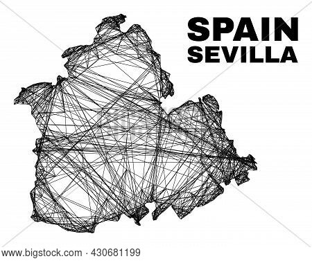Wire Frame Irregular Mesh Sevilla Province Map. Abstract Lines Are Combined Into Sevilla Province Ma