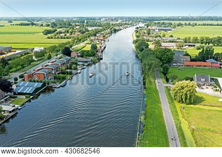 Aerial from the river Oude Rijn near Bodegraven in the Netherlands