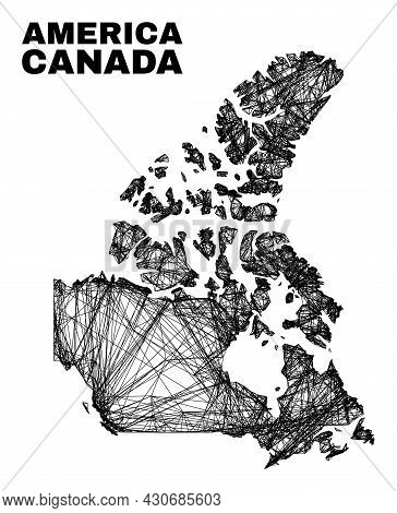 Net Irregular Mesh Canada V2 Map. Abstract Lines Are Combined Into Canada V2 Map. Wire Carcass 2d Ne