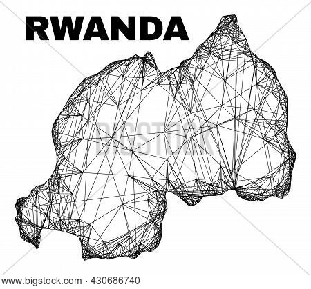 Wire Frame Irregular Mesh Rwanda Map. Abstract Lines Are Combined Into Rwanda Map. Wire Frame Flat N