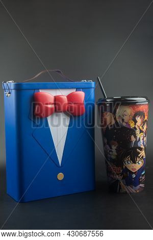 Samut Prakan, Thailand - August 23, 2021 : Popcorn Bucket Set From The Movie Of Detective Conan - Th