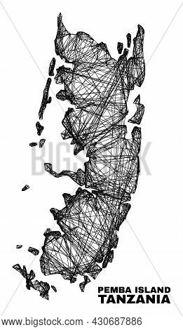 Carcass Irregular Mesh Pemba Island Map. Abstract Lines Are Combined Into Pemba Island Map. Wire Car