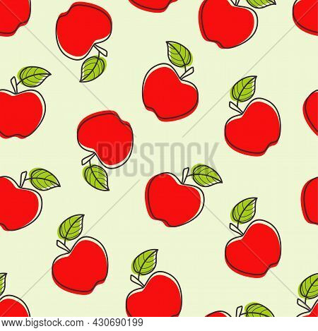 Seamless Red Apple Pattern Design, Hand Drawn Apple Pattern Template Vector