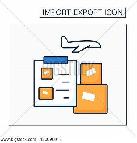 Air Waybill Color Icon. Document Accompanies Goods Shipped By An International Air Courier. Informat