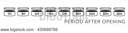 Pao Vector Icon Set. Period After Opening Symbols. Can With Open Cap With Expiration Period In Month