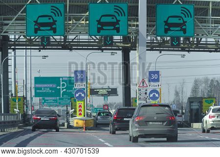 Saint Petersburg, Russia - April 05, 2019: Contactless Fare Payment Lanes On The Payment Point On Th