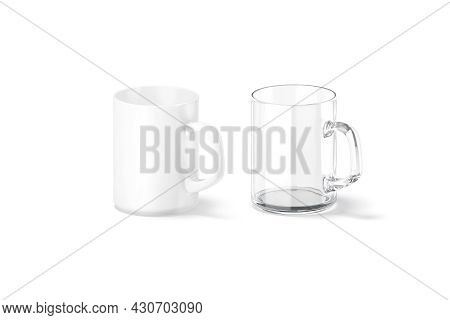 Blank Ceramic And Glass 8 Oz Mug With Square Handle Mockup, 3d Rendering. Empty Acrylic Coffeemug Ja