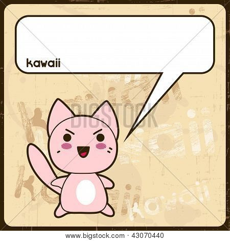 Kawaii-Karte mit süße Katze auf dem Grunge hintergrund.