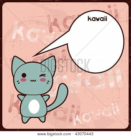 Kawaii-Karte mit sÃ¼ÃŸe Katze auf dem Grunge hintergrund.