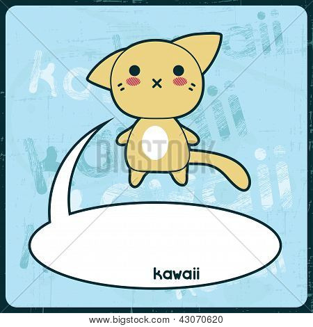 Kawaii-Karte mit sÃ¼ÃŸe Katze auf dem Grunge hintergrund.
