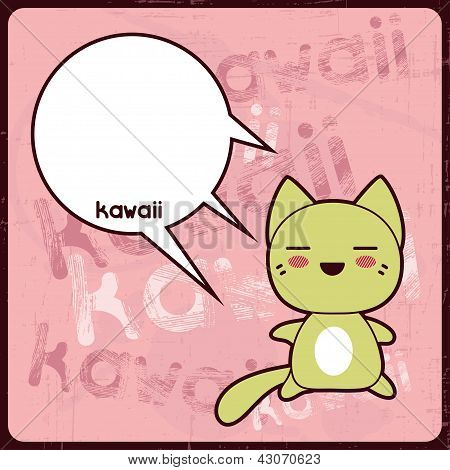Kawaii-Karte mit sÃ¼ÃŸe Katze auf dem Grunge hintergrund.