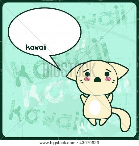 Kawaii-Karte mit sÃ¼ÃŸe Katze auf dem Grunge hintergrund.