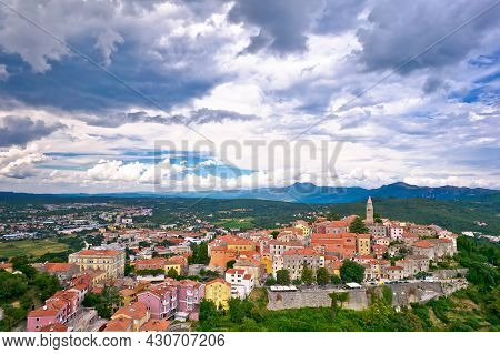 Historic Town Of Labin On Picturesque Hill Aerial View, Istria Region Of Croatia