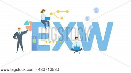 Exw, Ex Works. Concept With Keyword, People And Icons. Flat Vector Illustration. Isolated On White.