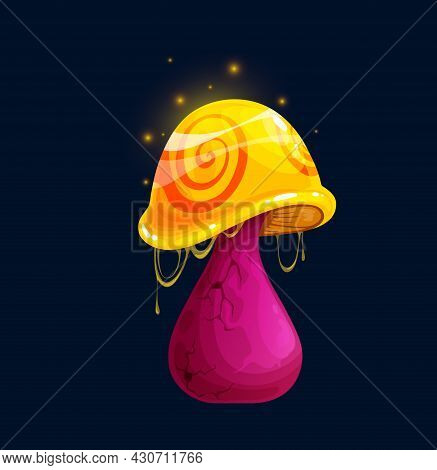Fantasy Magic Toxic Cartoon Mushroom, Poisonous Amanita Or Luminous Toadstool, Vector Icon. Fairy Ta