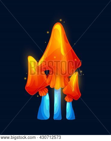 Fantasy Magic Sparkling Red Mushrooms, Vector Alien Plant Of Fairy Forest. Fantastic Nature Fungus W