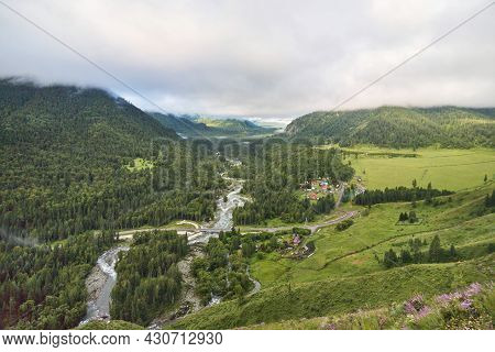Vacation Landscape. Russian Altai Mountains. Multa Region. Holiday At Home. Staycation Concept. Rive