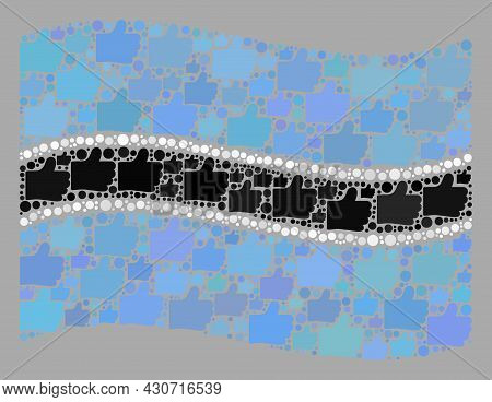 Mosaic Waving Botswana Flag Constructed Of Thumb Up Icons. Vector Success Collage Waving Botswana Fl
