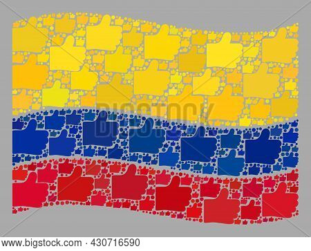 Mosaic Waving Colombia Flag Designed Of Like Icons. Vector Choice Mosaic Waving Colombia Flag Constr