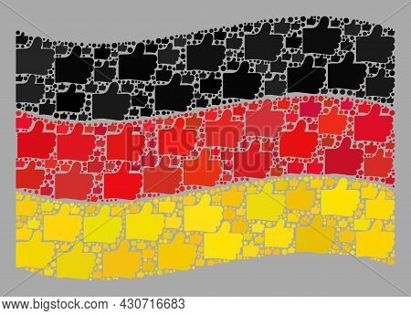 Mosaic Waving Germany Flag Designed With Thumb Up Elements. Vector Confirmation Mosaic Waving German