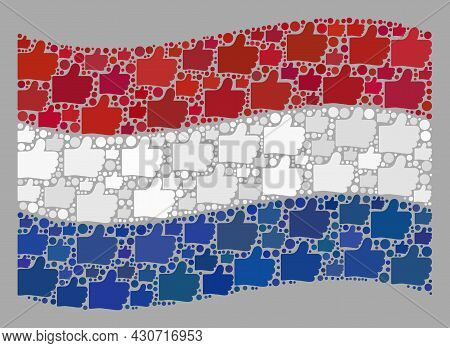 Mosaic Waving Netherlands Flag Designed Of Like Items. Vector Rating Mosaic Waving Netherlands Flag 