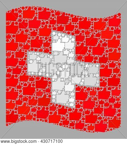 Mosaic Waving Swiss Flag Created With Thumb Up Elements. Vector Confirmation Mosaic Waving Swiss Fla
