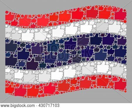 Mosaic Waving Thailand Flag Designed Of Like Elements. Vector Confirmation Mosaic Waving Thailand Fl