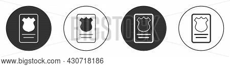 Black Police Badge With Id Case Icon Isolated On White Background. Circle Button. Vector
