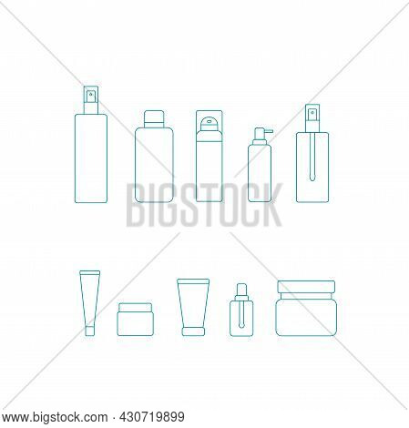 Cosmetic Product Package Icon Set - Bottle, Jar, Plastic Container For Beauty Industry. Vector Stock