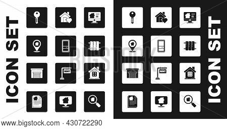 Set Online Real Estate House, Closed Door, Location With, House Key, Heating Radiator, Heart Shape, 