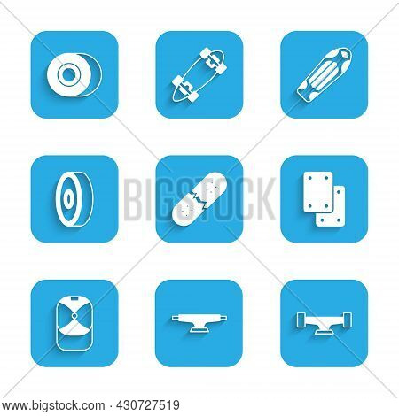 Set Broken Skateboard Deck, Skateboard Wheel, Knee Pads, Baseball Cap, Bearing, And Icon. Vector