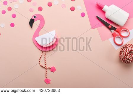 Crafts With Children Pink Flamingo. Detailed Step-by-step Instructions. Step 4 We Glue The Beak And 