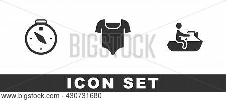 Set Compass, Swimsuit And Jet Ski Icon. Vector