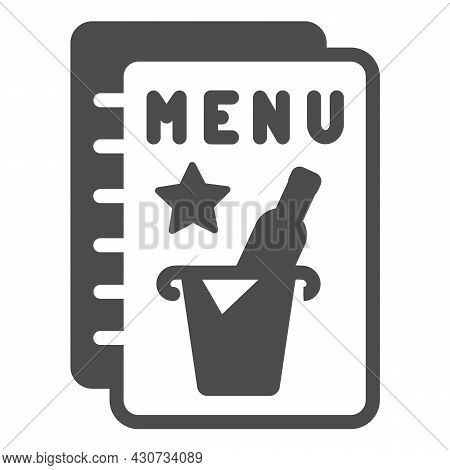 Bar, Cocktail Menu With Star And Bottle In Ice Bucket Solid Icon, Bar Concept, Drinks Vector Sign On