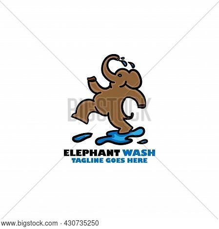 Elephant Wash Design Logo Vector. Elephan Cartoon Character