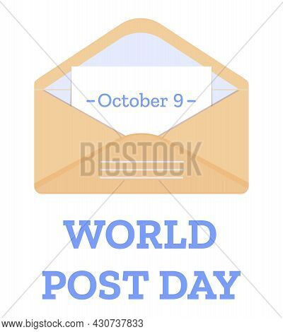 World Post Day 9 October Banner With Open Envelope With Note. Vector Illustration Isolated On White 