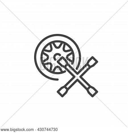 Tyre Repair Service Line Icon. Linear Style Sign For Mobile Concept And Web Design. Car Wheel And Lu