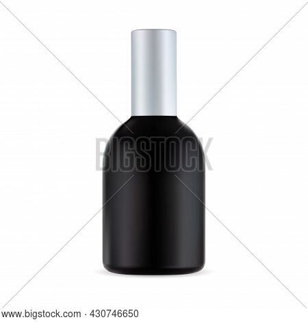 Black Cosmetic Bottle, Hair Treatment Container, Men Product. Barber Black Plastic Shaving Packaging