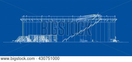 Large Oil Tank With Floating Roof. Vector Rendering Of 3d. Wire-frame Style. The Layers Of Visible A